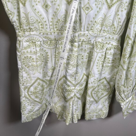 Vita Grace Neesha Playsuit Romper Size Small Green Embroidered Vacation Resort - Picture 9 of 11